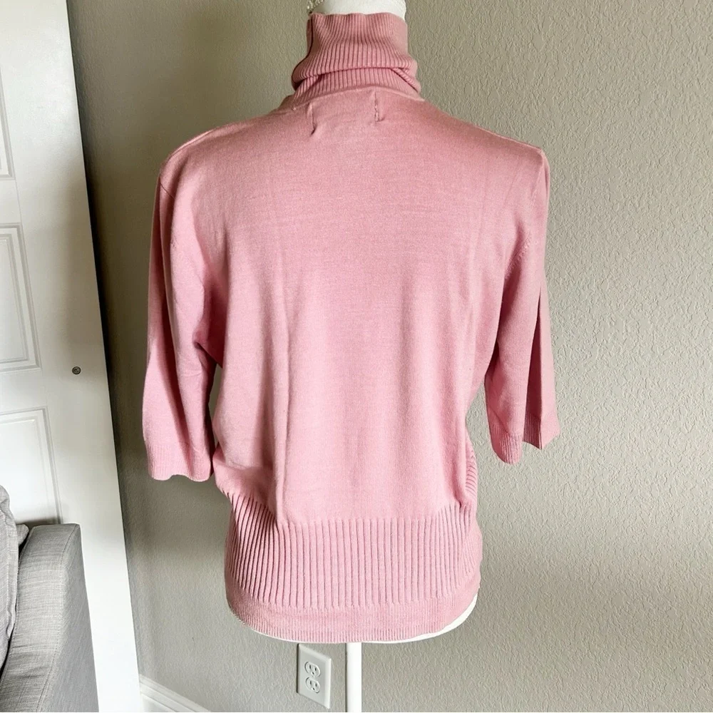 Nouveaux Silk Blend Turtleneck Short Sleeve Ribbed Pink Size L